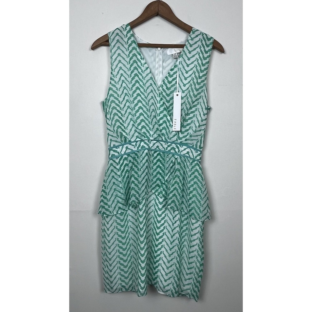 FABLE NWT Peplum Sheath Dress 8 Green Geometric Mod Heritage Prep F4201221